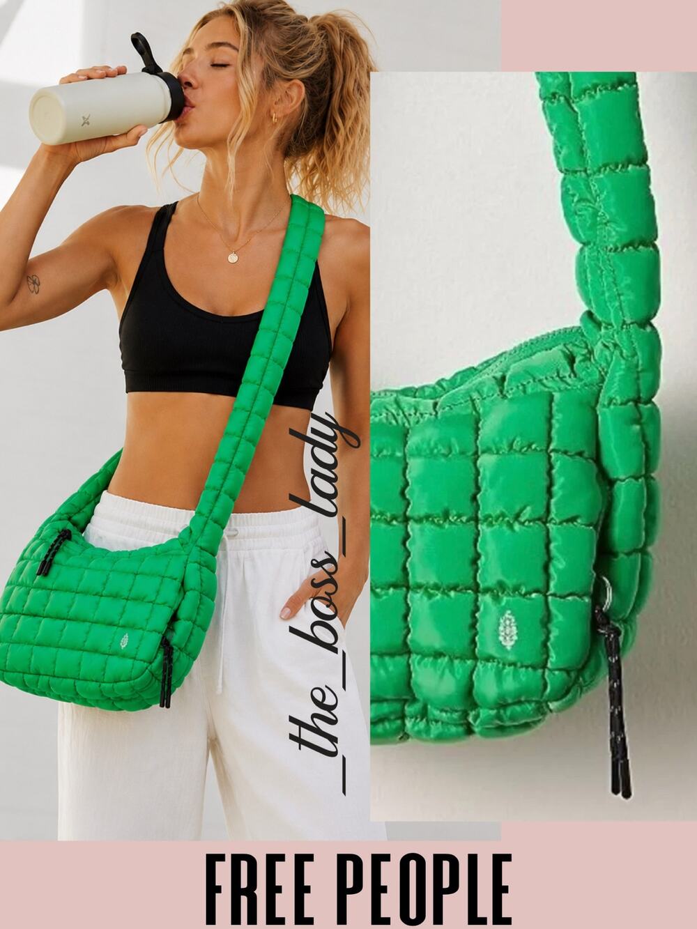 Free People quilted bag green carryall sling bag purse